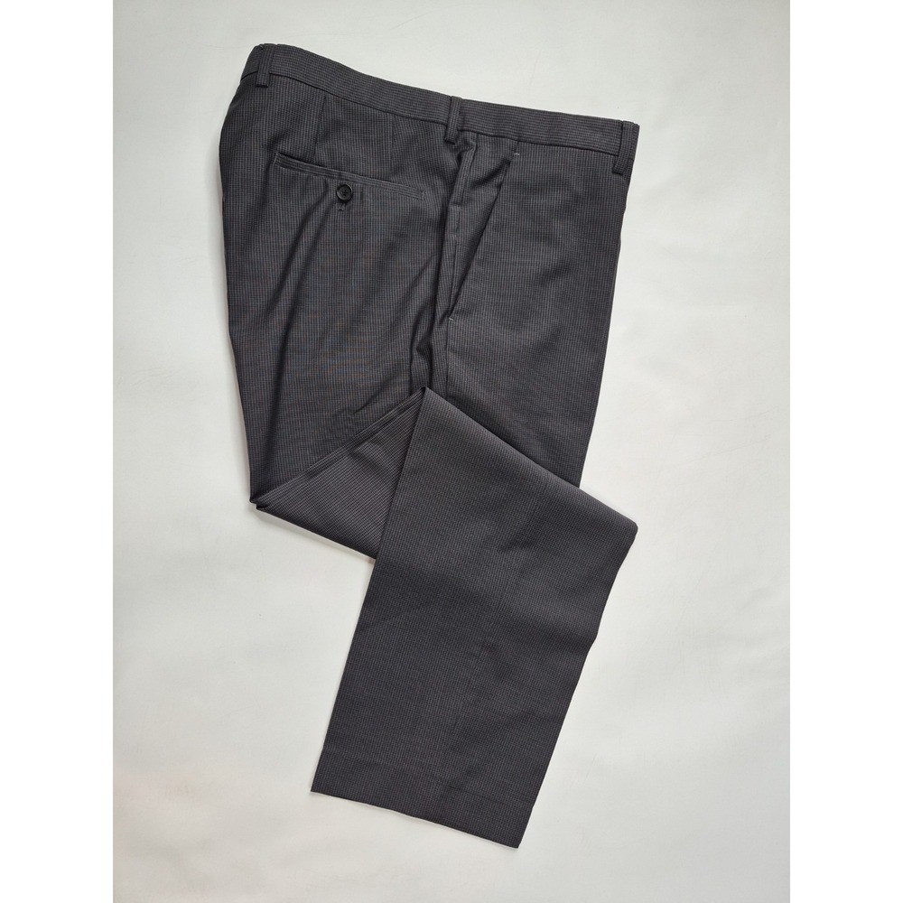 Hugo Boss Mens 36x29 Flat Front Wool Dress Pants Black Check Regular Fit